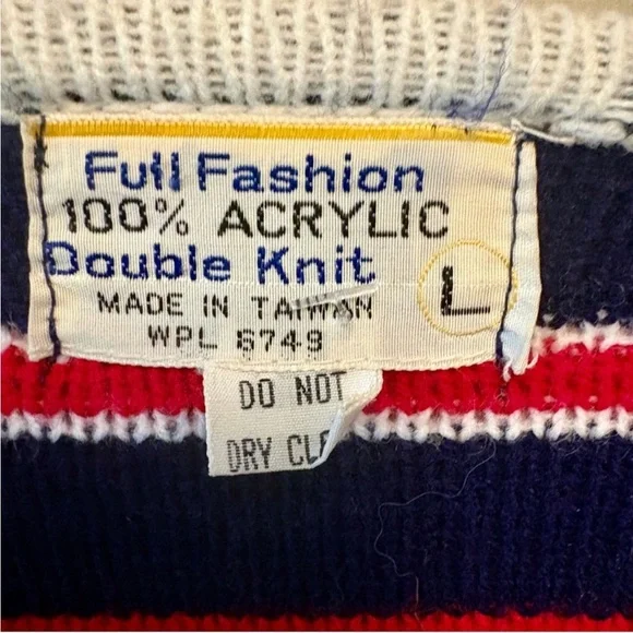 Vintage 1960s Multi Color Stripe Ribbed Double Knit Cardigan Sweater size Large - Picture 9 of 12